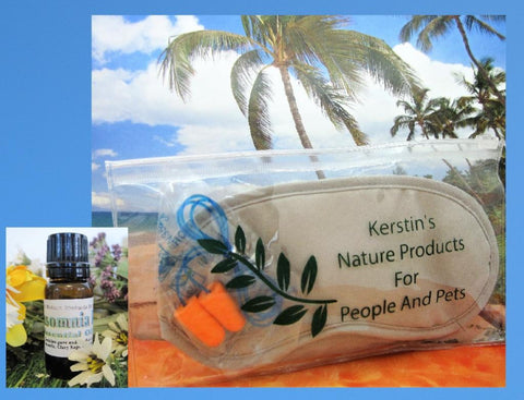 Sleep Mask Night Kit with Ear Plugs and Insomnia Essential Oil - Kerstin's Nature Products